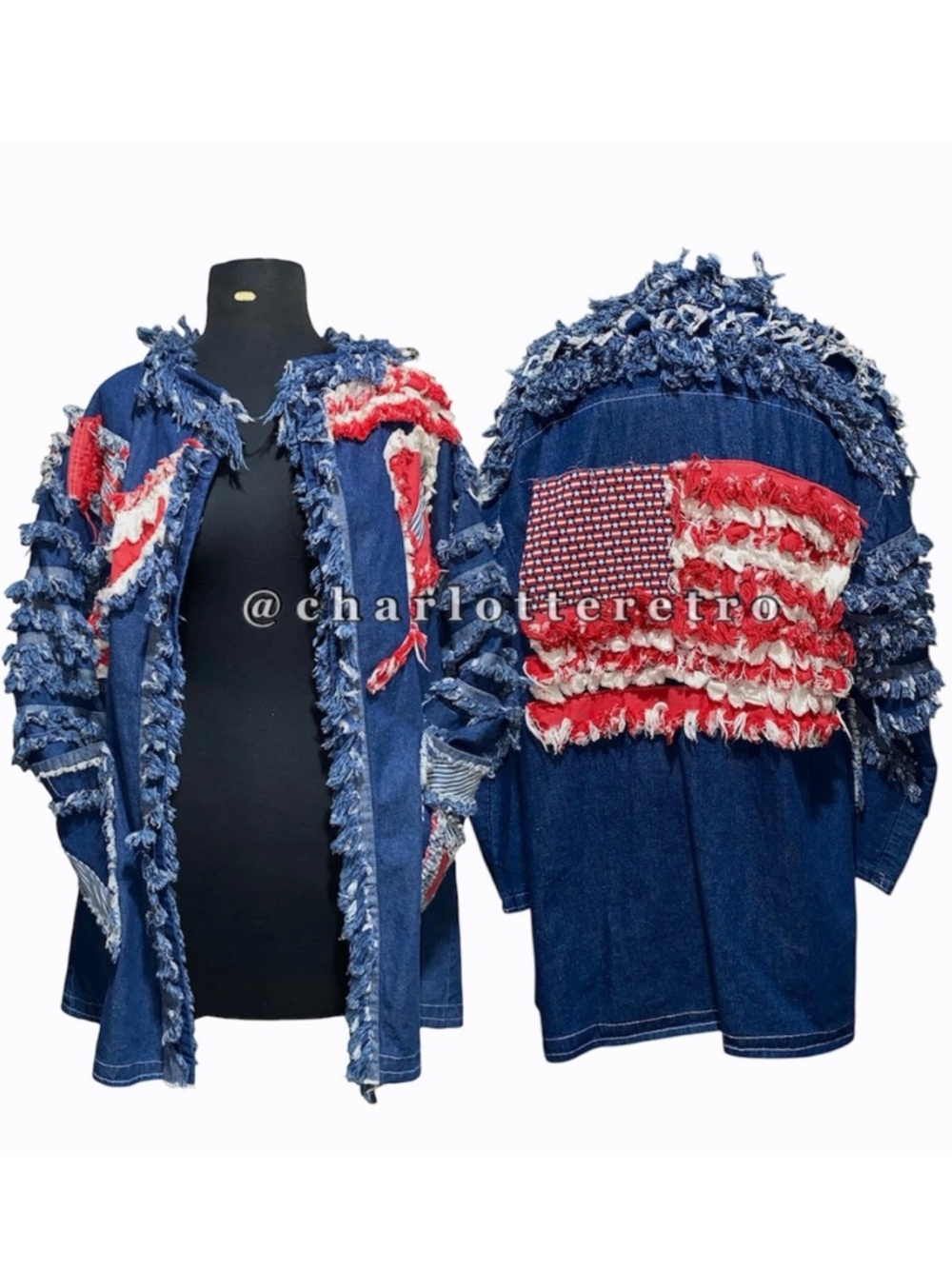 Upcycled Denim Duster Coat • Stars & Stripes • Americana
